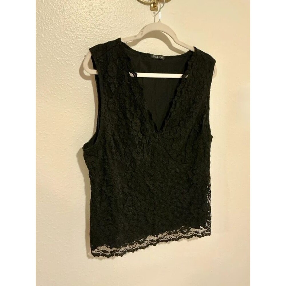 Vikki Vi Black Lace Sleeveless Tank Top Plus Size 2X Made in USA